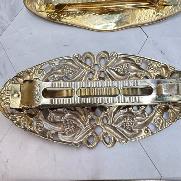 Vintage Goody Hair Barrettes Lot of 6 Gold Tone Metal 1980s Coquette Clip Pearls main image 15